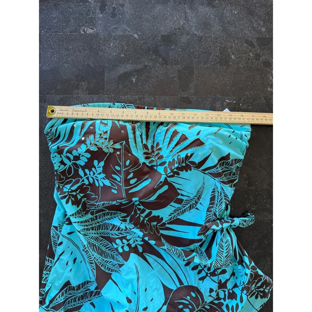 Beach‎ Bay Woman's Turquoise Brown Tropical Beaded Sarong Swimsuit 18W New Beach